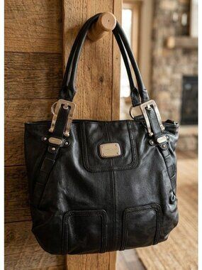 Jimmy Choo Large Black Pebbled Leather Shoulder Bag With Silver Hardware 15"x10"